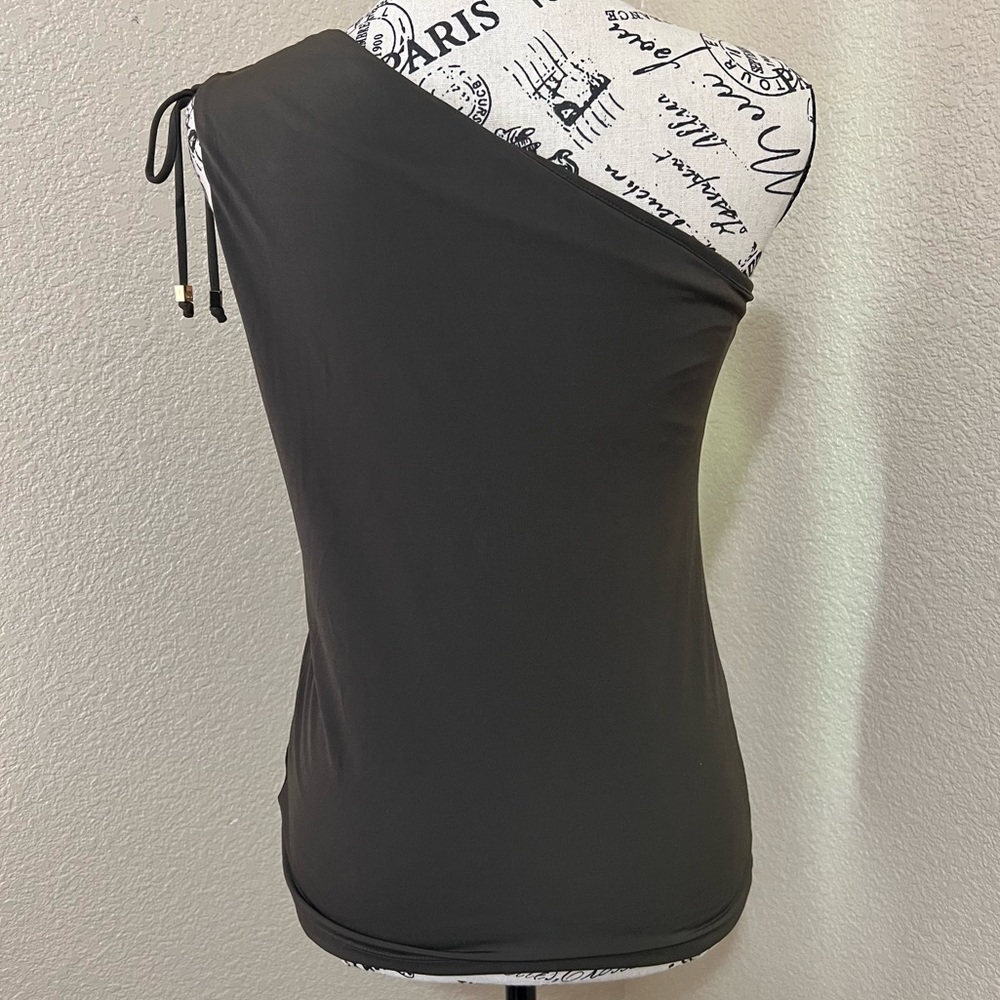 Michael Kors One Shoulder Camo Green Top - Picture 2 of 5